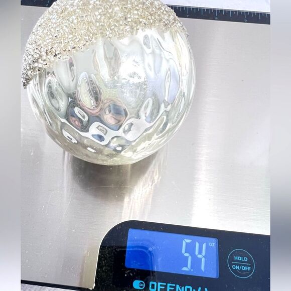 NWB Tinsel & Fir Silver 4” Beaded Christmas ballS ornaments hammered texture - Picture 6 of 8